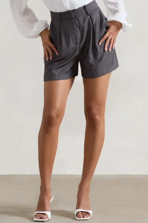 Rue | Grey Pinstripe Tailored Shorts