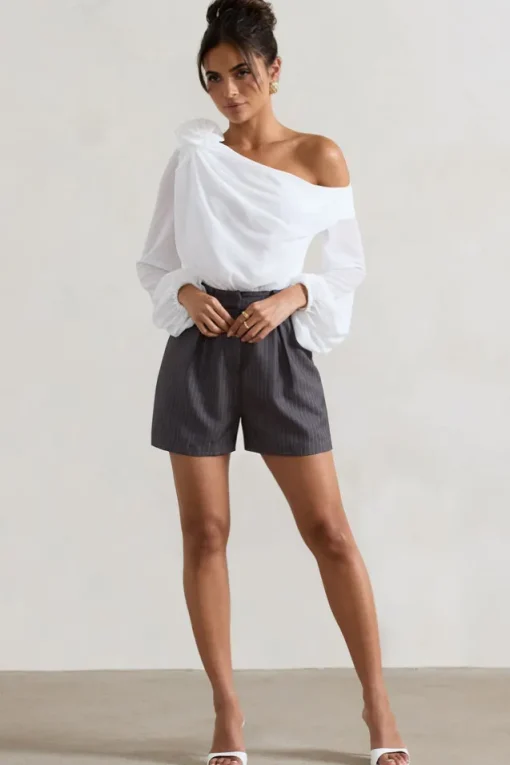 Rue | Grey Pinstripe Tailored Shorts