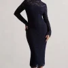 Rumour | Navy Lace High-Neck Midi Dress