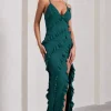 Run The World | Bottle Green Sweetheart Neckline Ruffle Maxi Dress