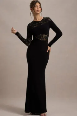 Runway | Black Lace Asymmetric Cut-Out Maxi Dress