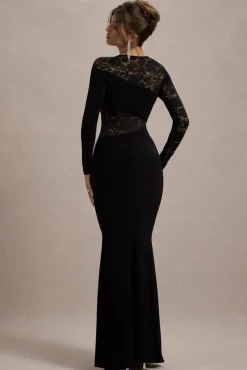 Runway | Black Lace Asymmetric Cut-Out Maxi Dress