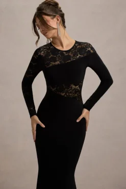 Runway | Black Lace Asymmetric Cut-Out Maxi Dress