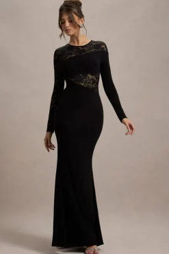 Runway | Black Lace Asymmetric Cut-Out Maxi Dress