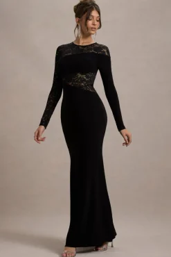 Runway | Black Lace Asymmetric Cut-Out Maxi Dress