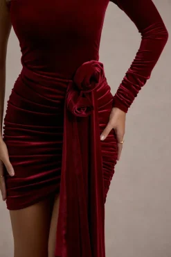 Saint Moritz | Berry Velvet One Sleeve Mini Dress With Flower Drape