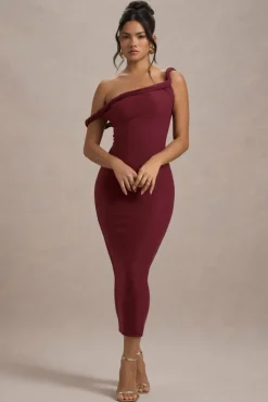 Salome | Berry Twisted Asymmetric Midi Dress