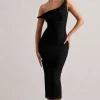 Salome | Black Twisted Asymmetric Midi Dress