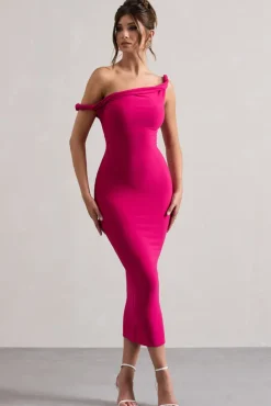 Salome | Dark Pink Twisted Asymmetric Midi Dress