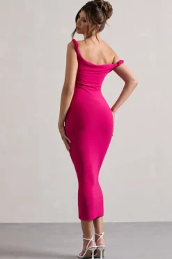 Salome | Dark Pink Twisted Asymmetric Midi Dress