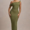 Salome | Olive Twisted Asymmetric Midi Dress
