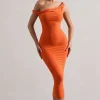 Salome | Orange Twisted Asymmetric Midi Dress