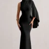 Samaya | Black High-Neck Cape-Sleeve Maxi Dress