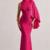 Samaya | Pink High-Neck Cape-Sleeve Maxi Dress