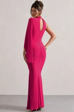 Samaya | Pink High-Neck Cape-Sleeve Maxi Dress
