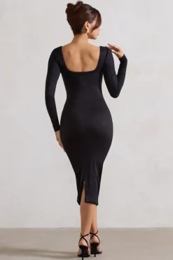 Sammy | Black Bodycon Sweetheart Midi Dress
