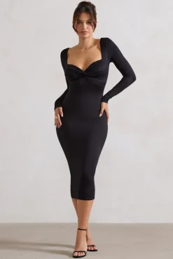 Sammy | Black Bodycon Sweetheart Midi Dress