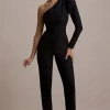 San Jose | Black One-Shoulder Puff-Sleeve Jumpsuit