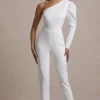 San Jose | White One-Shoulder Puff-Sleeve Jumpsuit