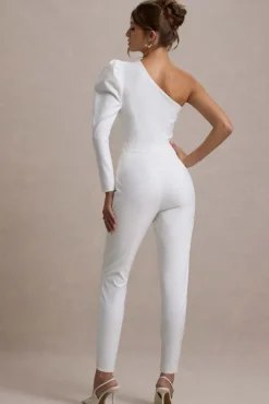 San Jose | White One-Shoulder Puff-Sleeve Jumpsuit