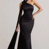 Sancia | Black Satin Asymmetric Maxi Dress With Sash