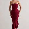 Sandy | Berry Strapless Corset Asymmetric Maxi Dress