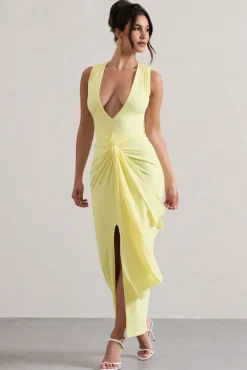 Santana | Lemon Plunge-Neck Split Maxi Dress With Knot Detail