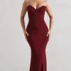 Saphira | Berry Gathered Corset Style Split Maxi Dress