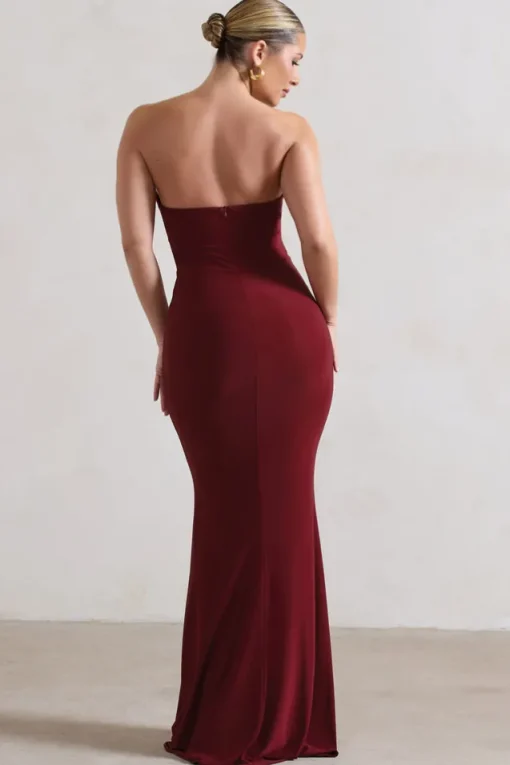 Saphira | Berry Gathered Corset Style Split Maxi Dress