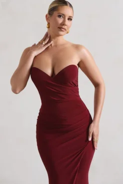 Saphira | Berry Gathered Corset Style Split Maxi Dress