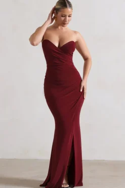 Saphira | Berry Gathered Corset Style Split Maxi Dress