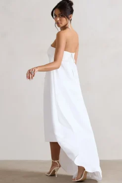 Save The Date | Cream Bandeau Midi Dress With Train