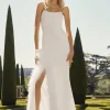 Say Yes | White Corset Maxi Dress With Split Feather Skirt
