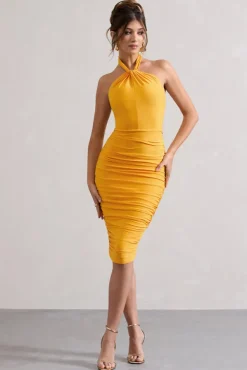 Serendipity | Mango Halter Neck Knot Midi Dress