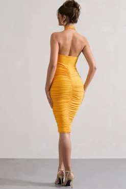 Serendipity | Mango Halter Neck Knot Midi Dress