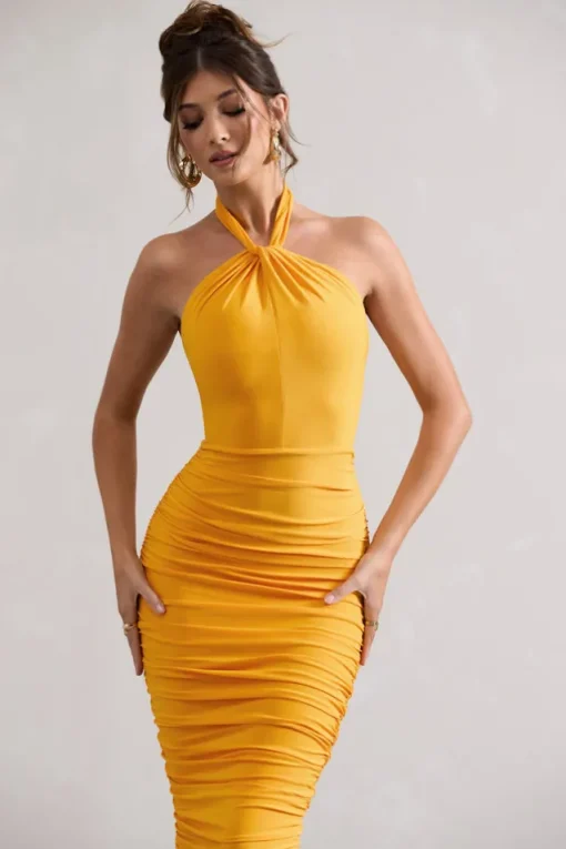 Serendipity | Mango Halter Neck Knot Midi Dress