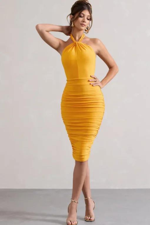 Serendipity | Mango Halter Neck Knot Midi Dress