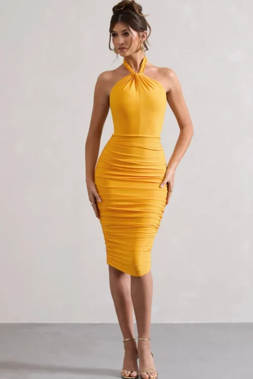 Serendipity | Mango Halter Neck Knot Midi Dress