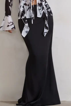 Serita | Black Satin Split Maxi Skirt