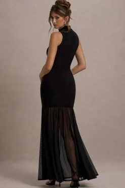 Shae | Black High-Neck Maxi Dress With Sheer Skirt