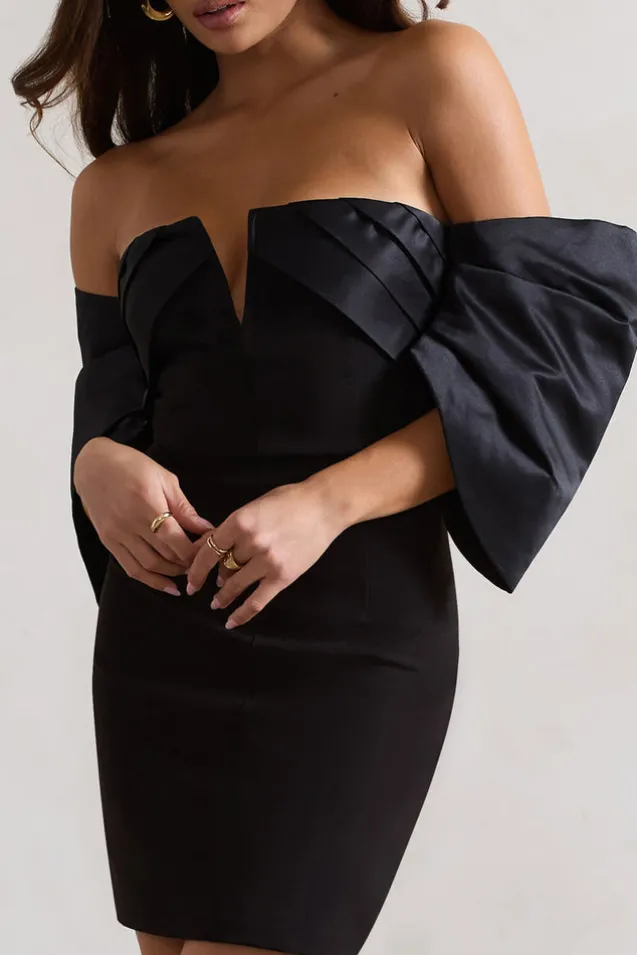 Short u0026 Sweet | Black Bardot Bodycon Mini Dress