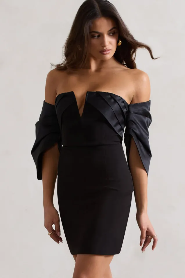 Short u0026 Sweet | Black Bardot Bodycon Mini Dress
