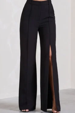 Signature | Black Split Wide-Leg Tailored Trousers