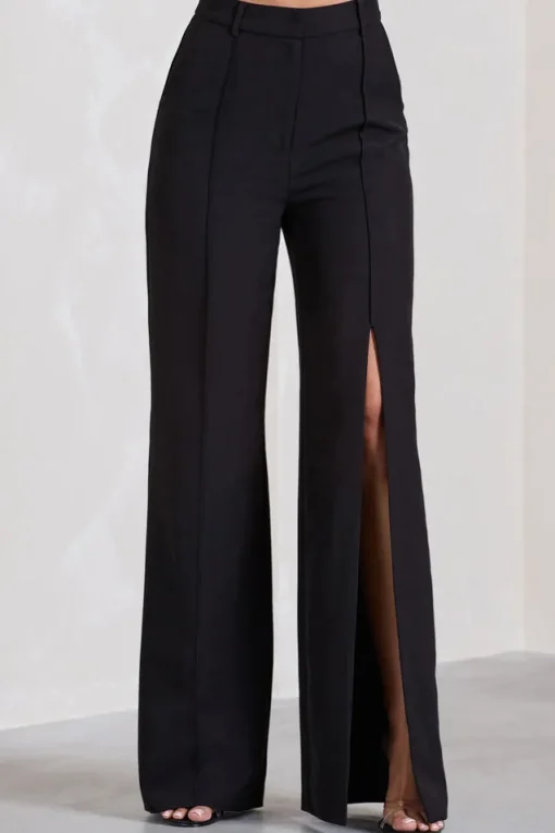 Signature | Black Split Wide-Leg Tailored Trousers