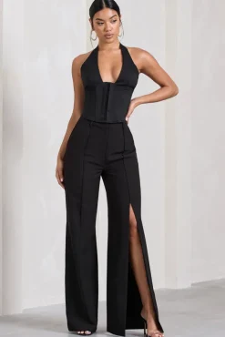 Signature | Black Split Wide-Leg Tailored Trousers