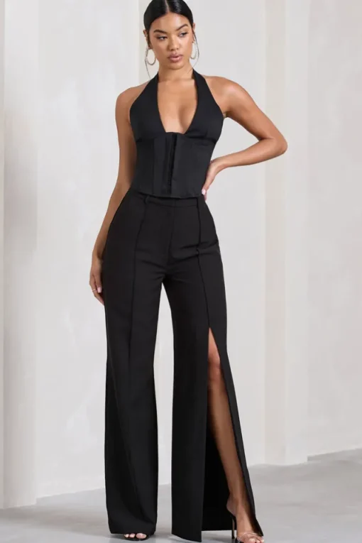 Signature | Black Split Wide-Leg Tailored Trousers