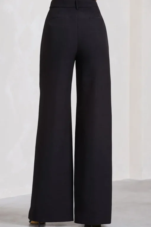 Signature | Black Split Wide-Leg Tailored Trousers