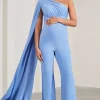 Sing To Sleep | Powder Blue Maternity One Shoulder Cape Jumpsuit