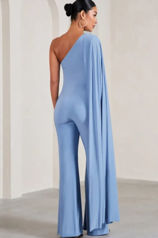 Sing To Sleep | Powder Blue Maternity One Shoulder Cape Jumpsuit