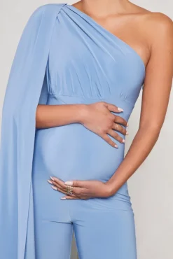 Sing To Sleep | Powder Blue Maternity One Shoulder Cape Jumpsuit